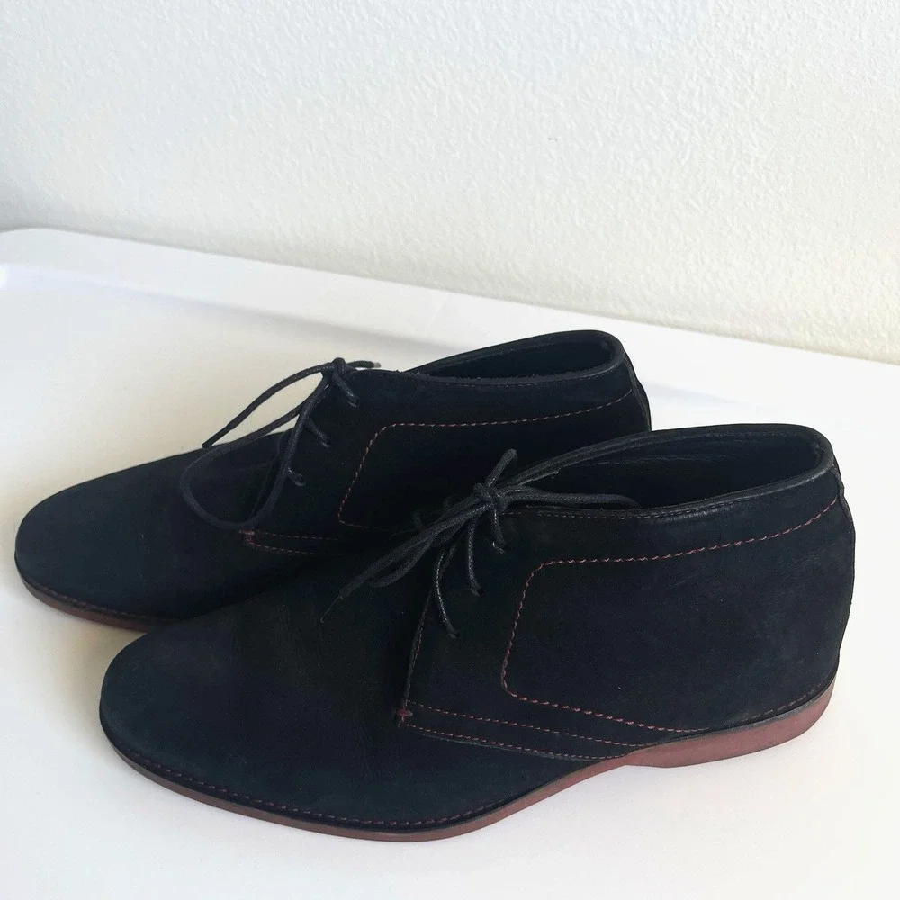 Donald J. Pliner Saks 5th Ave Mens Black Suede Ankle Boots Size 41 Red‎ Thread